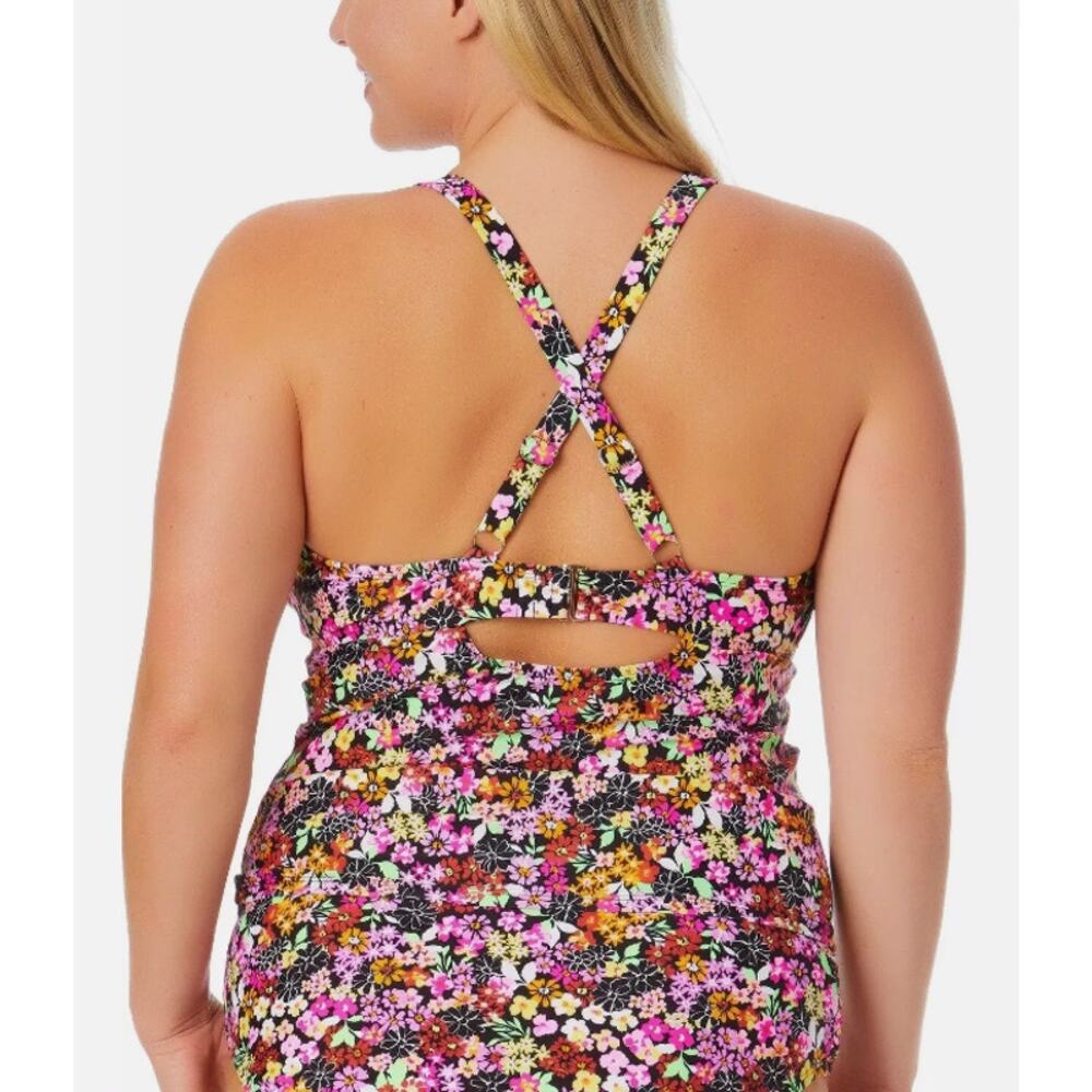 California Waves Swim Halter Tankini Top Ditsy Pluse Size 1 - Picture 3 of 13